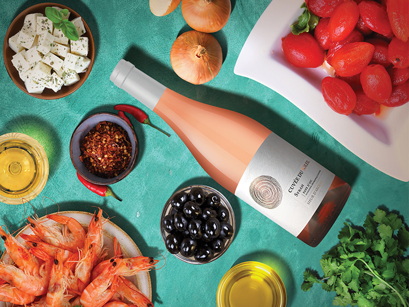 recette de crevettes à la grecque accompagné de la cuvée du soleil